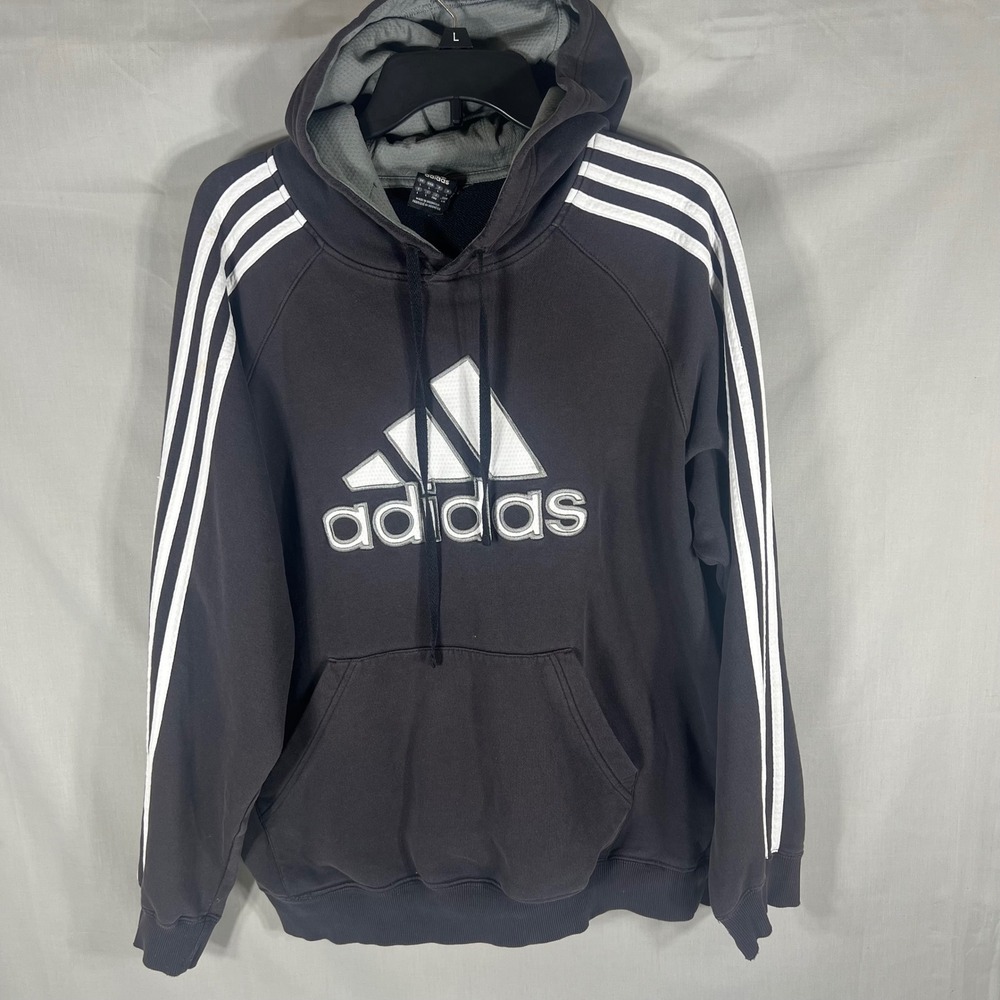 Adidas Hoodie Retro Sporty 3-Stripe Logo Black Mens Large